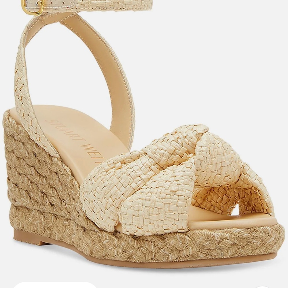 Stuart Weitzman NWB Playa Knot Wedge Espadrille Sandals Sz 7 Wheat & Natural